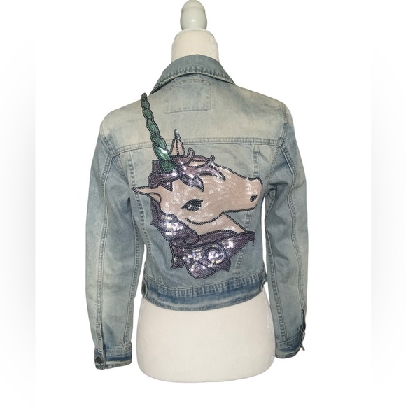 Forever 21 Blue Jean Jacket with unicorn in the back  - Small - Picture 1 of 5